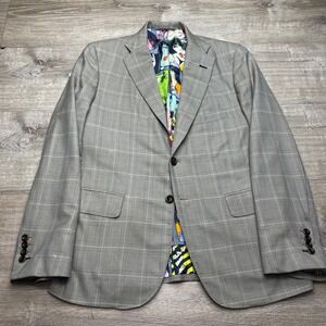 Holland & Sherry Blazer Mens 38R Grey Windowpane Pop Art Comic Lining Sport Coat